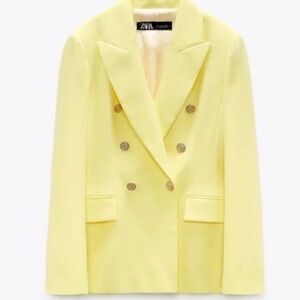 Zara Double-Breasted Blazer and Trousers Suit Set Butter Yellow